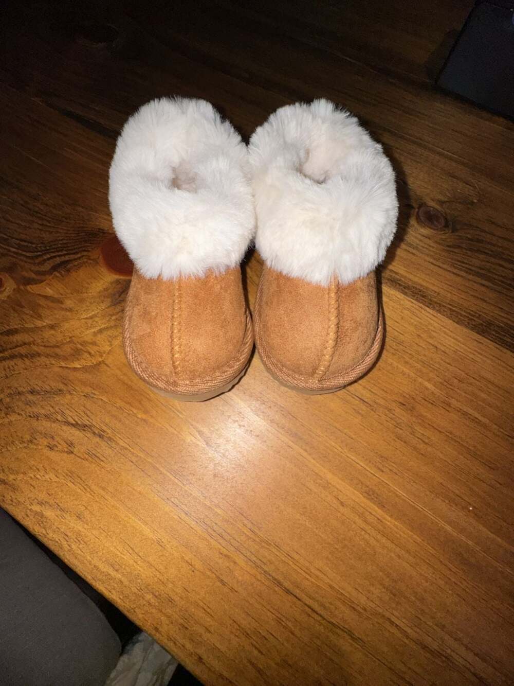Wonder Nation Toddler Girls Faux Fur Trim Slippers Chestnut Brown Size 5-6